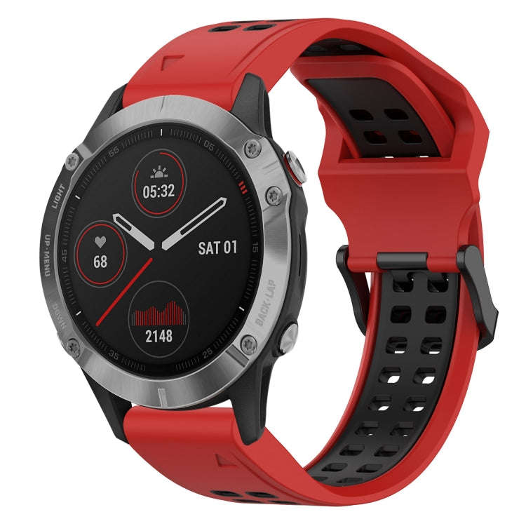 For Garmin Fenix 6 Two Color Reverse Buckle 22mm Silicone Watch Band(Red+Black)