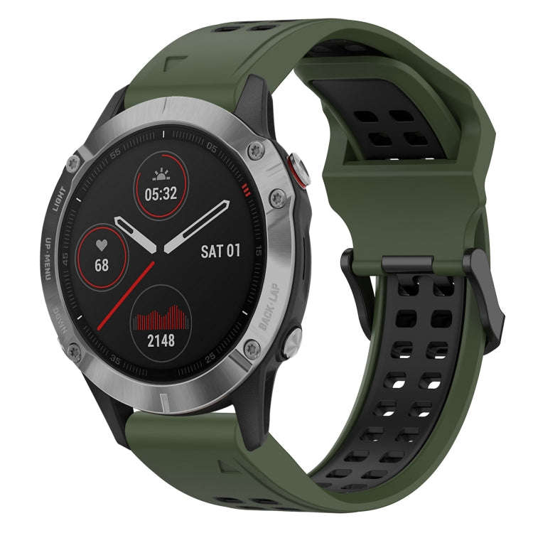For Garmin Fenix 6 Two Color Reverse Buckle 22mm Silicone Watch Band(Army Green+Black)
