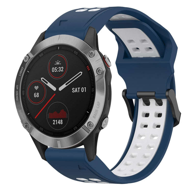 For Garmin Fenix 6 Two Color Reverse Buckle 22mm Silicone Watch Band(Blue+White)