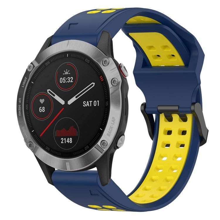 For Garmin Fenix 6 Two Color Reverse Buckle 22mm Silicone Watch Band(Blue+Yellow)