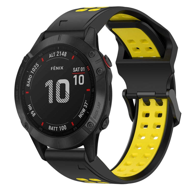 For Garmin Fenix 6 Pro Two Color Reverse Buckle 22mm Silicone Watch Band(Black+Yellow)