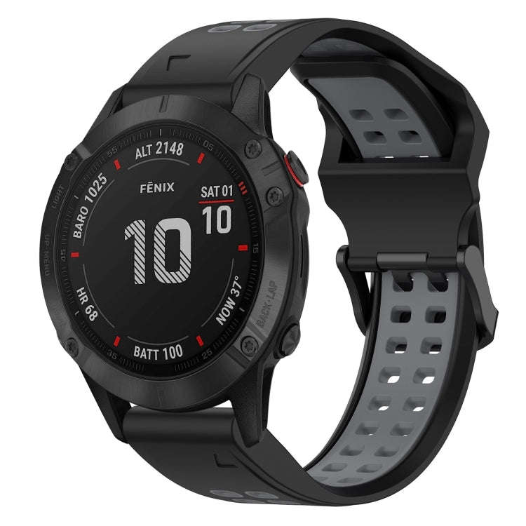 For Garmin Fenix 6 Pro Two Color Reverse Buckle 22mm Silicone Watch Band(Black+Grey)