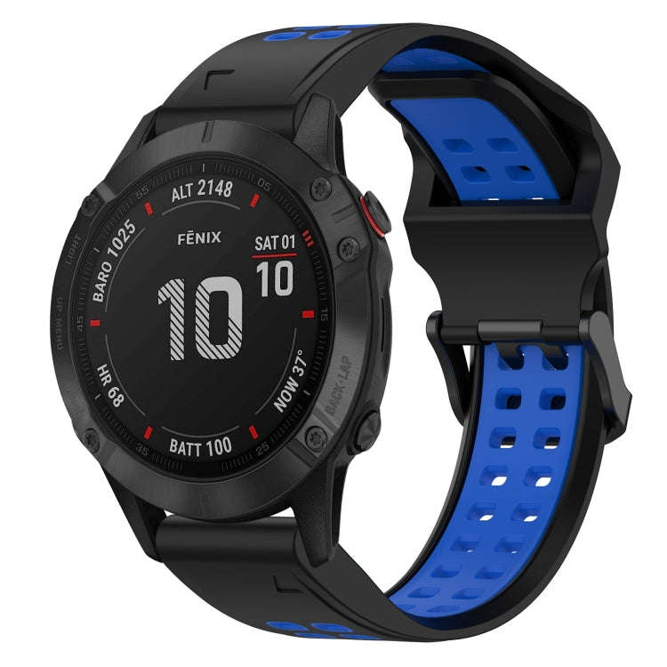 For Garmin Fenix 6 Pro Two Color Reverse Buckle 22mm Silicone Watch Band(Black+Blue)