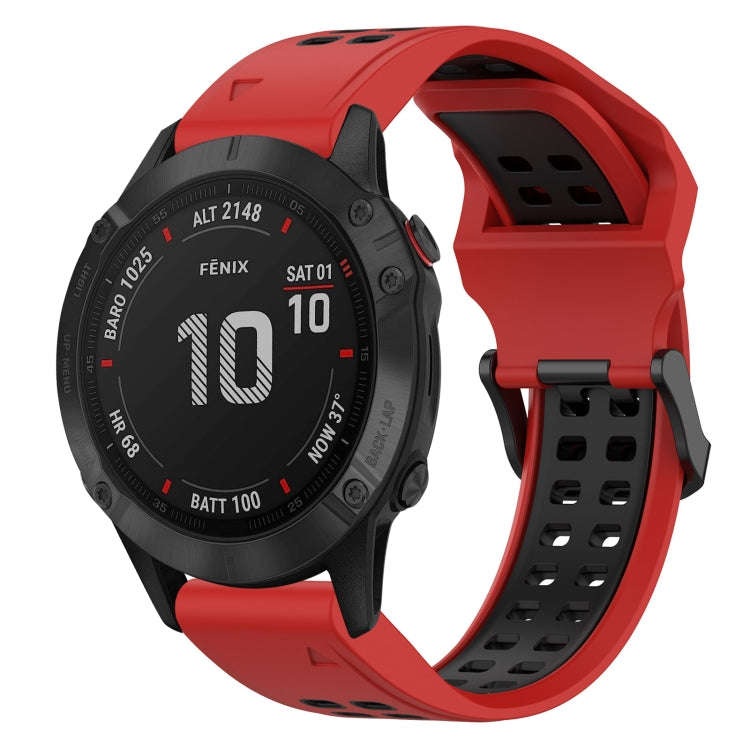 For Garmin Fenix 6 Pro Two Color Reverse Buckle 22mm Silicone Watch Band(Red+Black)
