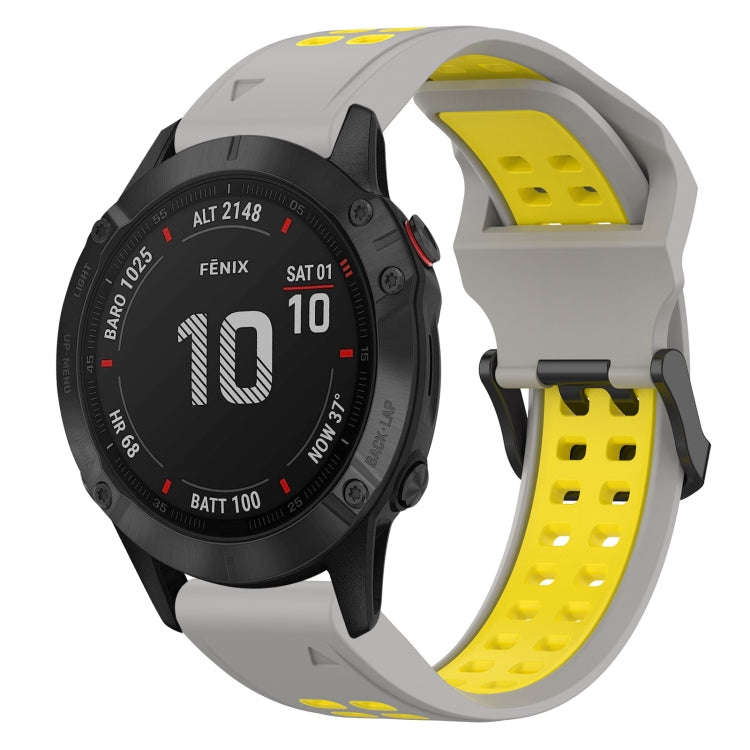 For Garmin Fenix 6 Pro Two Color Reverse Buckle 22mm Silicone Watch Band(Grey+Yellow)