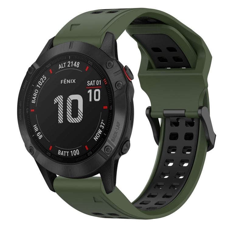 For Garmin Fenix 6 Pro Two Color Reverse Buckle 22mm Silicone Watch Band(Army Green+Black)
