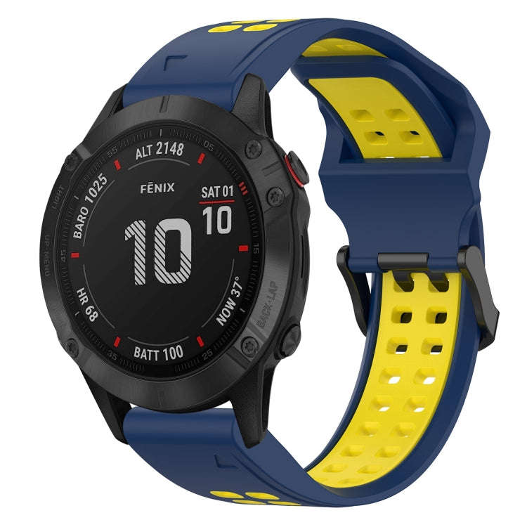 For Garmin Fenix 6 Pro Two Color Reverse Buckle 22mm Silicone Watch Band(Blue+Yellow)