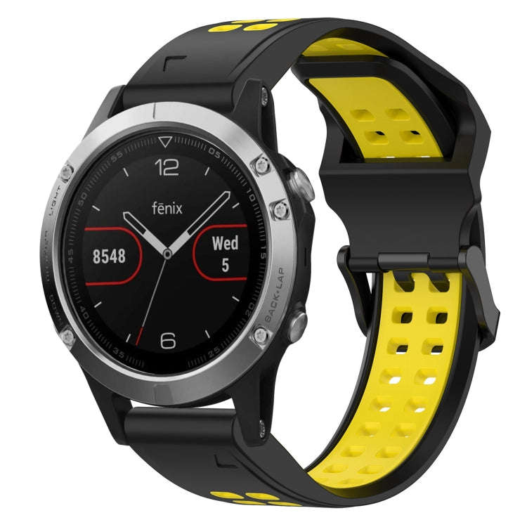 For Garmin Fenix 5 Two Color Reverse Buckle 22mm Silicone Watch Band(Black+Yellow)