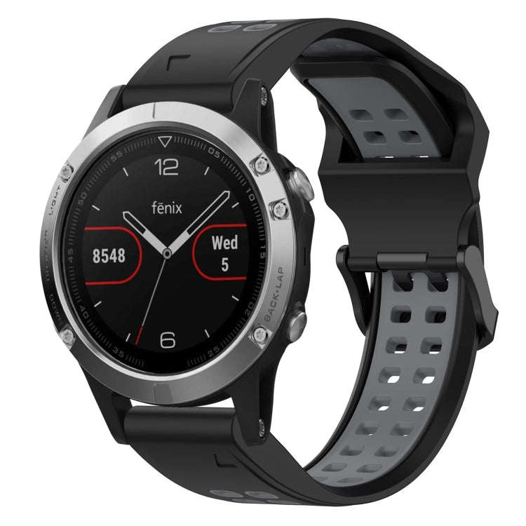 For Garmin Fenix 5 Two Color Reverse Buckle 22mm Silicone Watch Band(Black+Grey)