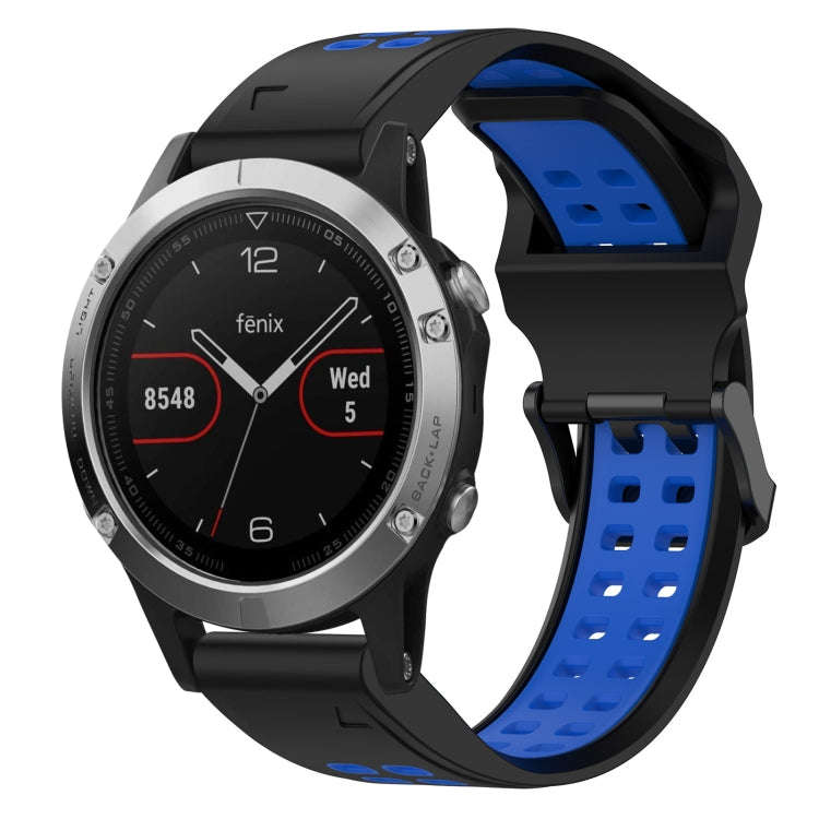 For Garmin Fenix 5 Two Color Reverse Buckle 22mm Silicone Watch Band(Black+Blue)