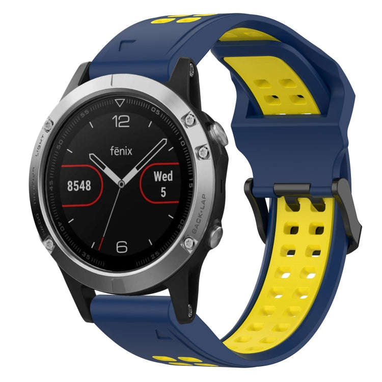 For Garmin Fenix 5 Two Color Reverse Buckle 22mm Silicone Watch Band(Blue+Yellow)