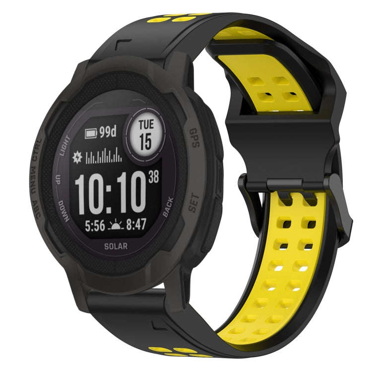 For Garmin Instinct 2 Two Color Reverse Buckle 22mm Silicone Watch Band(Black+Yellow)