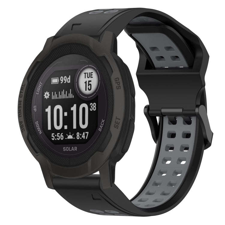 For Garmin Instinct 2 Two Color Reverse Buckle 22mm Silicone Watch Band(Black+Grey)