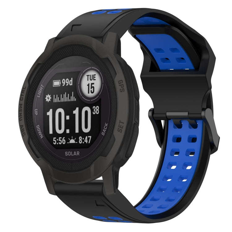 For Garmin Instinct 2 Two Color Reverse Buckle 22mm Silicone Watch Band(Black+Blue)