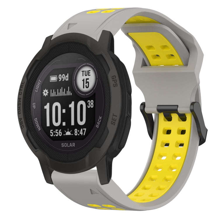 For Garmin Instinct 2 Two Color Reverse Buckle 22mm Silicone Watch Band(Grey+Yellow)