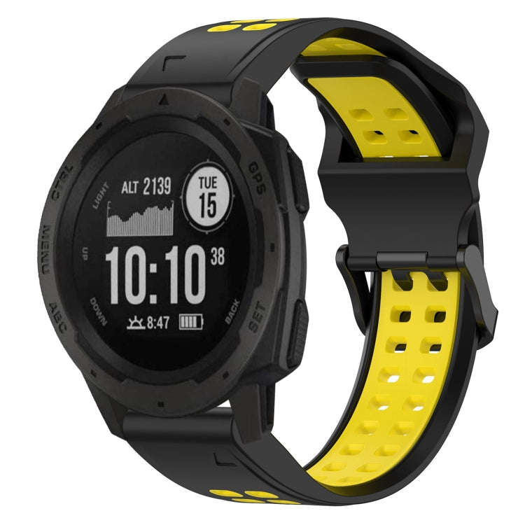 For Garmin Instinct Two Color Reverse Buckle 22mm Silicone Watch Band(Black+Yellow)