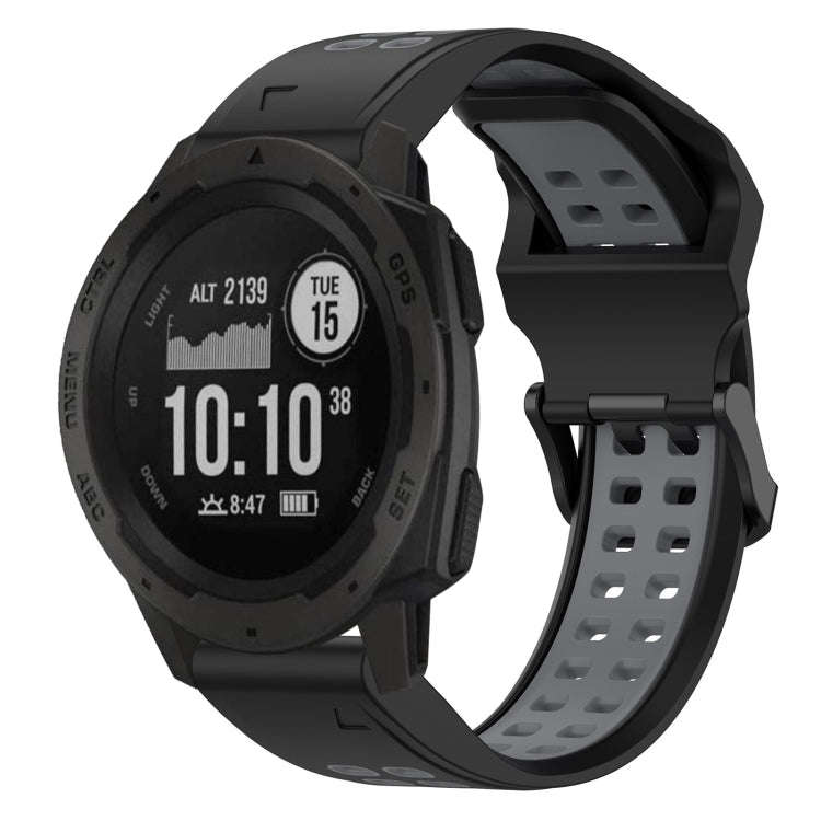 For Garmin Instinct Two Color Reverse Buckle 22mm Silicone Watch Band(Black+Grey)