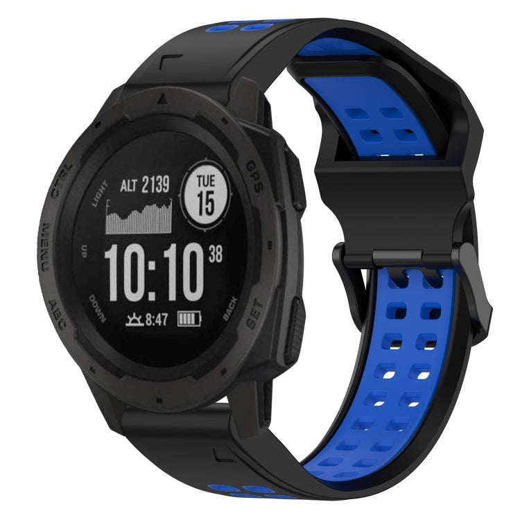 For Garmin Instinct Two Color Reverse Buckle 22mm Silicone Watch Band(Black+Blue)