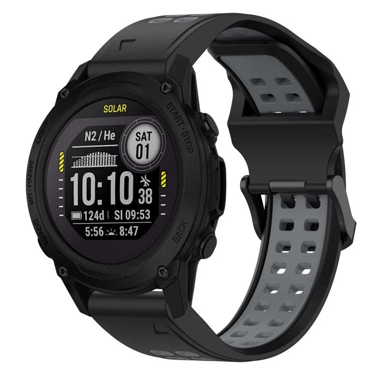 For Garmin Descent G1 Two Color Reverse Buckle 22mm Silicone Watch Band(Black+Grey)