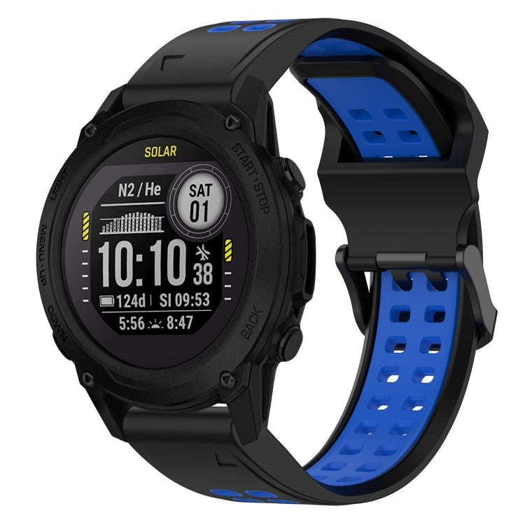 For Garmin Descent G1 Two Color Reverse Buckle 22mm Silicone Watch Band(Black+Blue)