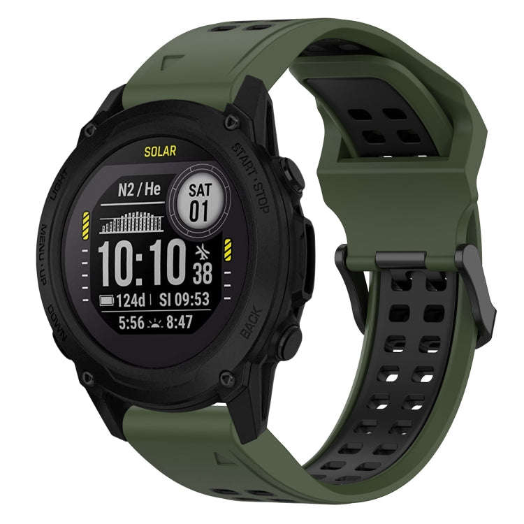 For Garmin Descent G1 Two Color Reverse Buckle 22mm Silicone Watch Band(Army Green+Black)