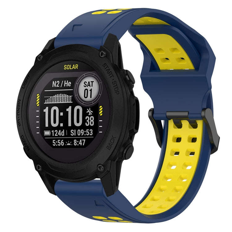 For Garmin Descent G1 Two Color Reverse Buckle 22mm Silicone Watch Band(Blue+Yellow)