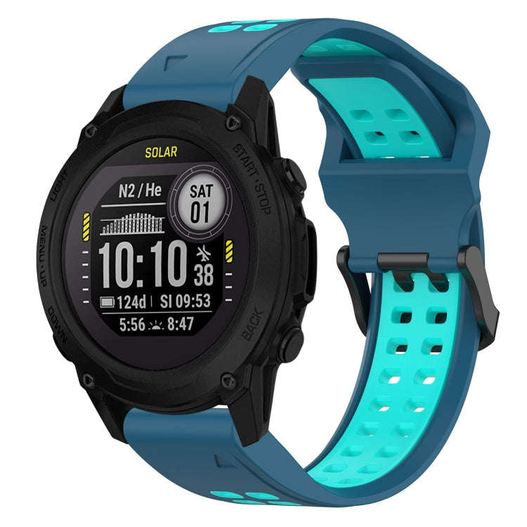 For Garmin Descent G1 Two Color Reverse Buckle 22mm Silicone Watch Band(Blue+Teal)