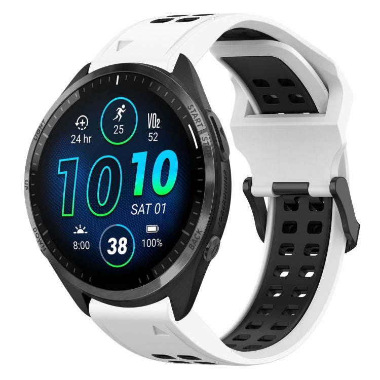 For Garmin Forerunner 965 Two Color Reverse Buckle 22mm Silicone Watch Band(White+Black)