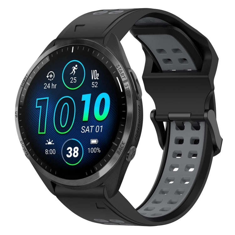 For Garmin Forerunner 965 Two Color Reverse Buckle 22mm Silicone Watch Band(Black+Grey)
