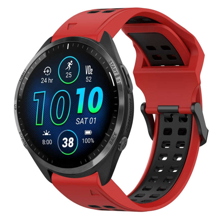 For Garmin Forerunner 965 Two Color Reverse Buckle 22mm Silicone Watch Band(Red+Black)