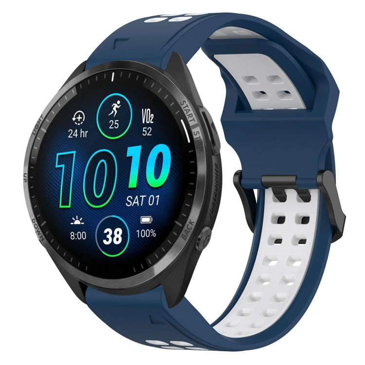 For Garmin Forerunner 965 Two Color Reverse Buckle 22mm Silicone Watch Band(Blue+White)