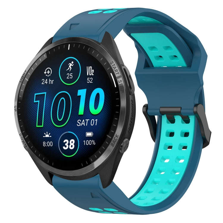 For Garmin Forerunner 965 Two Color Reverse Buckle 22mm Silicone Watch Band(Blue+Teal)