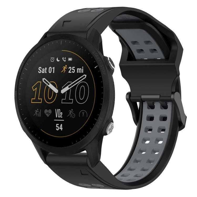 For Garmin Forerunner 955 Two Color Reverse Buckle 22mm Silicone Watch Band(Black+Grey)