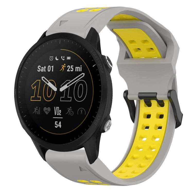 For Garmin Forerunner 955 Two Color Reverse Buckle 22mm Silicone Watch Band(Grey+Yellow)