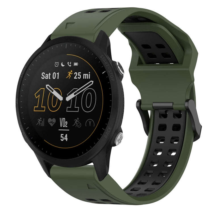 For Garmin Forerunner 955 Two Color Reverse Buckle 22mm Silicone Watch Band(Army Green+Black)