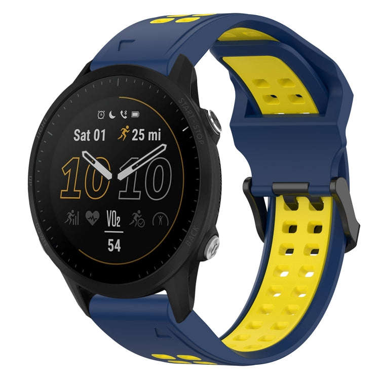 For Garmin Forerunner 955 Two Color Reverse Buckle 22mm Silicone Watch Band(Blue+Yellow)