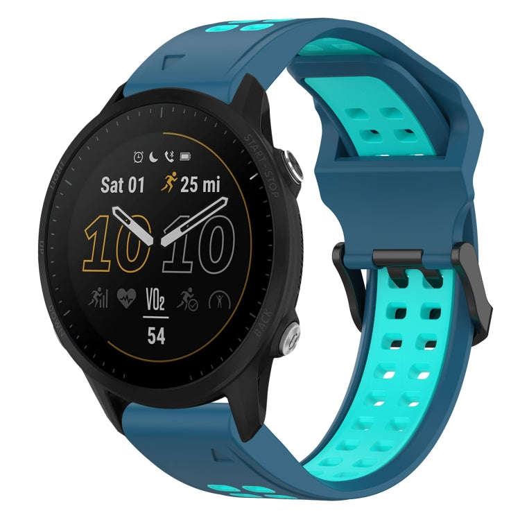 For Garmin Forerunner 955 Two Color Reverse Buckle 22mm Silicone Watch Band(Blue+Teal)