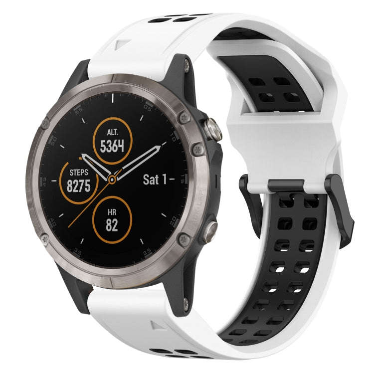 For Garmin Fenix 5 Plus Two Color Reverse Buckle 22mm Silicone Watch Band(White+Black)