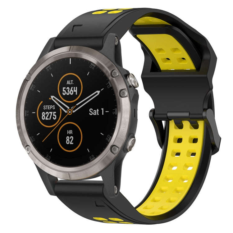 For Garmin Fenix 5 Plus Two Color Reverse Buckle 22mm Silicone Watch Band(Black+Yellow)