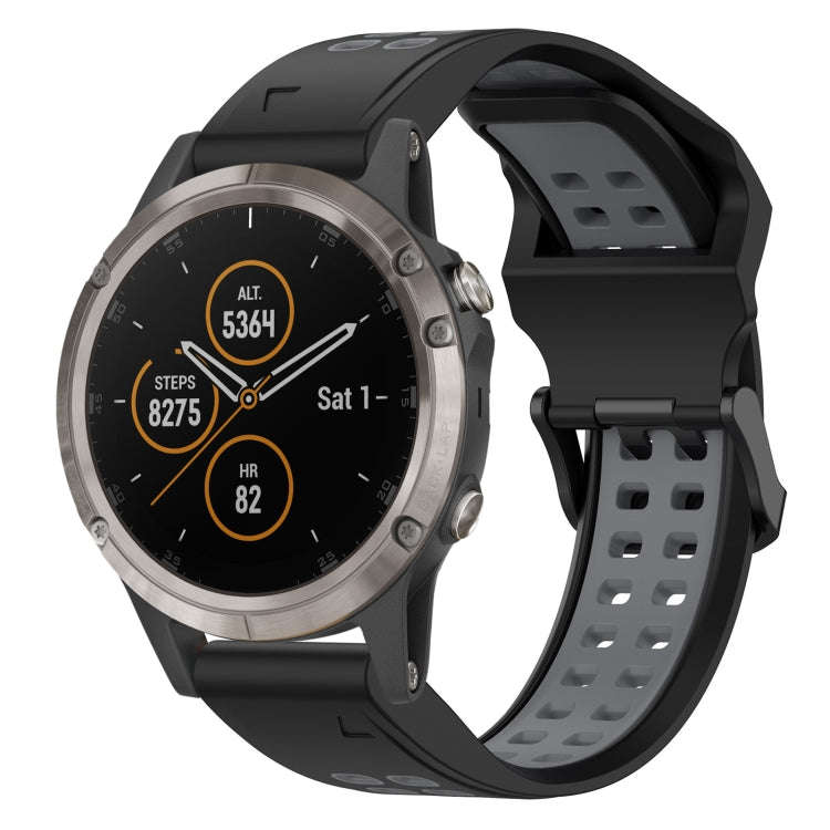 For Garmin Fenix 5 Plus Two Color Reverse Buckle 22mm Silicone Watch Band(Black+Grey)