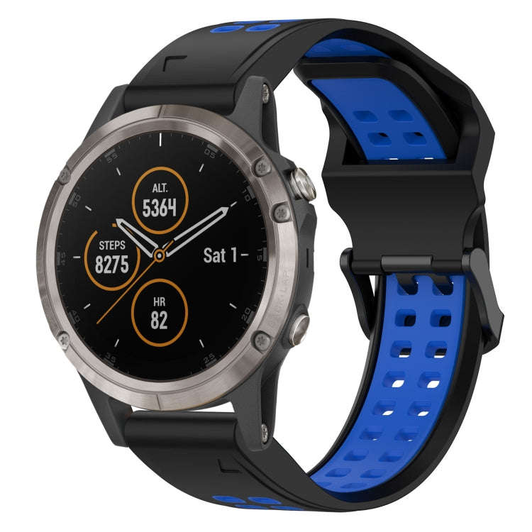 For Garmin Fenix 5 Plus Two Color Reverse Buckle 22mm Silicone Watch Band(Black+Blue)