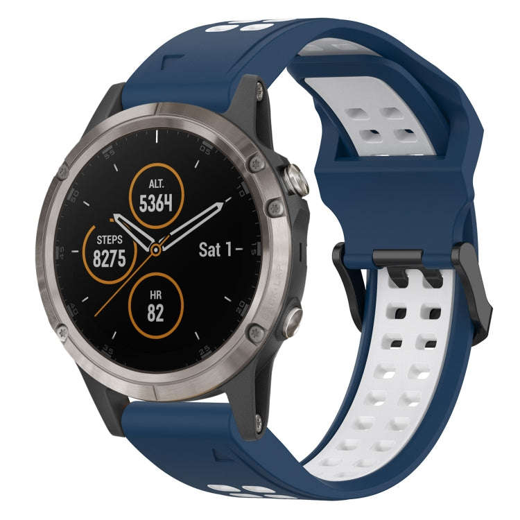 For Garmin Fenix 5 Plus Two Color Reverse Buckle 22mm Silicone Watch Band(Blue+White)