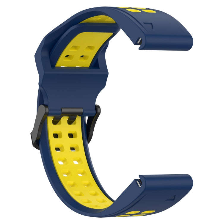 For Garmin Fenix 5 Plus Two Color Reverse Buckle 22mm Silicone Watch Band(Blue+Yellow)