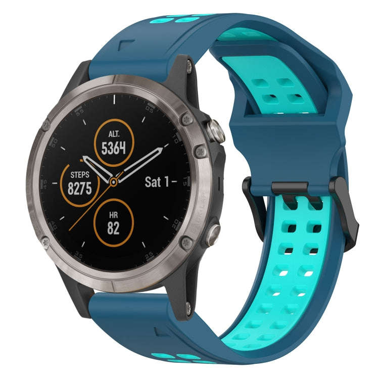 For Garmin Fenix 5 Plus Two Color Reverse Buckle 22mm Silicone Watch Band(Blue+Teal)