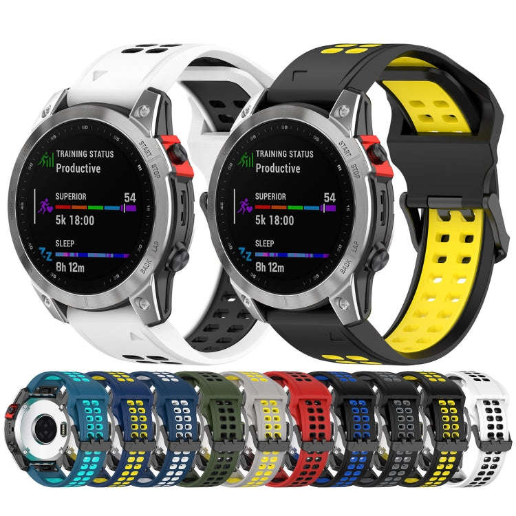 For Garmin Instinct 2 Two Color Reverse Buckle 22mm Silicone Watch Band(Black+Blue)