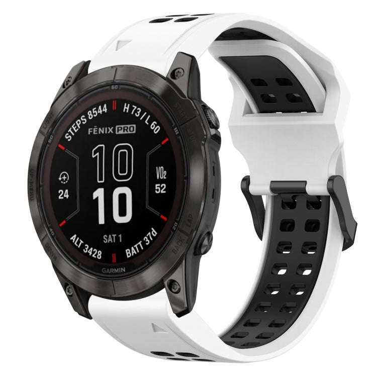 For Garmin Fenix 7X Pro 51mm Two Color Reverse Buckle 26mm Silicone Watch Band(White+Black)