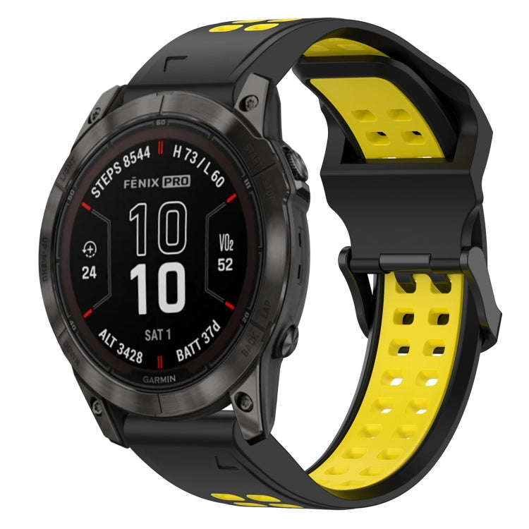 For Garmin Fenix 7X Pro 51mm Two Color Reverse Buckle 26mm Silicone Watch Band(Black+Yellow)
