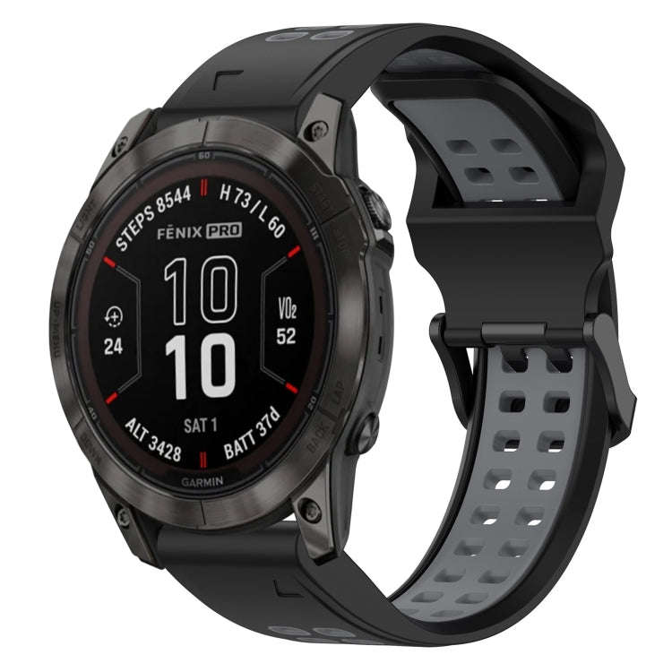 For Garmin Fenix 7X Pro 51mm Two Color Reverse Buckle 26mm Silicone Watch Band(Black+Grey)