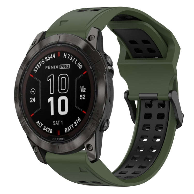For Garmin Fenix 7X Pro 51mm Two Color Reverse Buckle 26mm Silicone Watch Band(Army Green+Black)