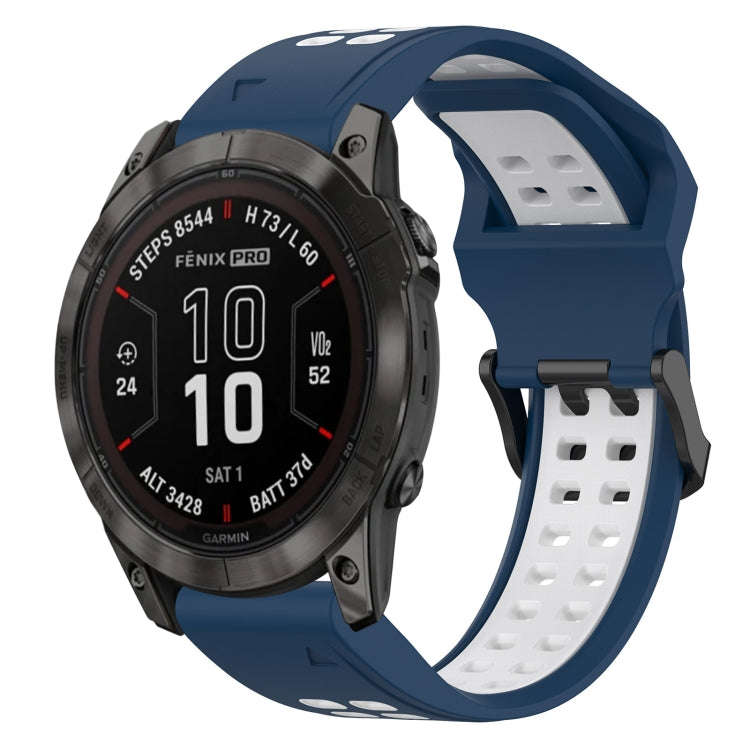 For Garmin Fenix 7X Pro 51mm Two Color Reverse Buckle 26mm Silicone Watch Band(Blue+White)